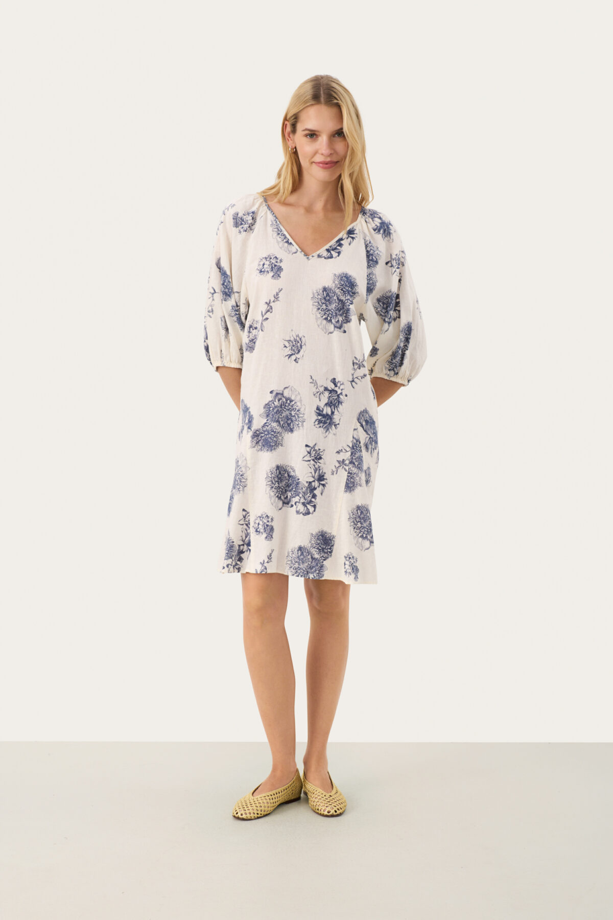 Robe imprimée fleurie en lin mélangé
