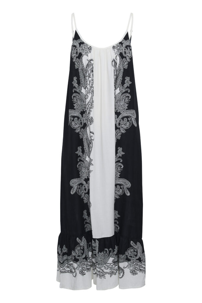 Robe longue à bretelles imprimée noir & blanc