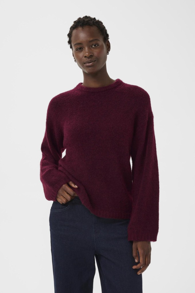 Pull ample à col ras du cou rouge Part Two pour femme porté vue de face