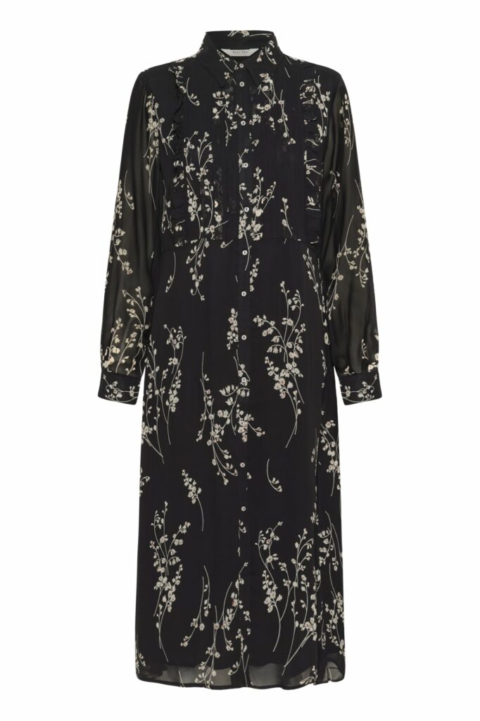 Robe à motifs feuilles 100% viscose noire Part Two pour femme vue de face