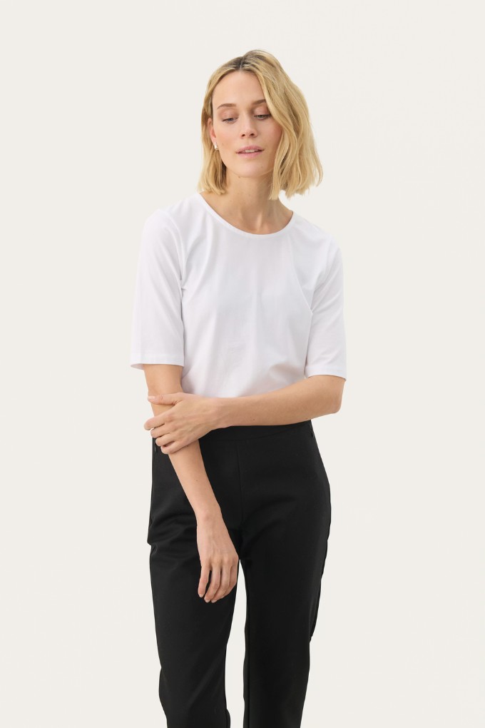 T-shirt uni à col rond blanc Part Two pour femme porté vue de face