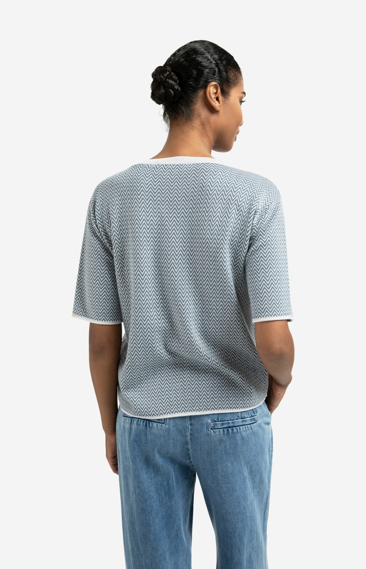 Top jacquard à motif zigzag et manches courtes – Image 3