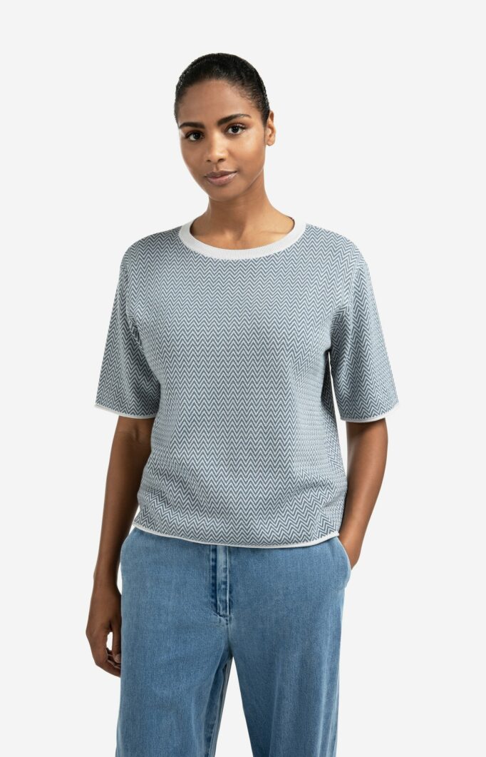 Top jacquard à motif zigzag et manches courtes