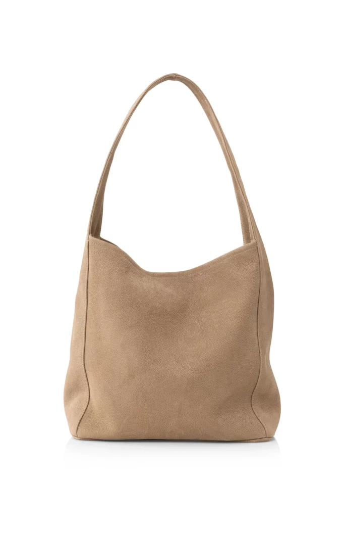 Sac seau en cuir retourné beige YAYA pour femme vue de face