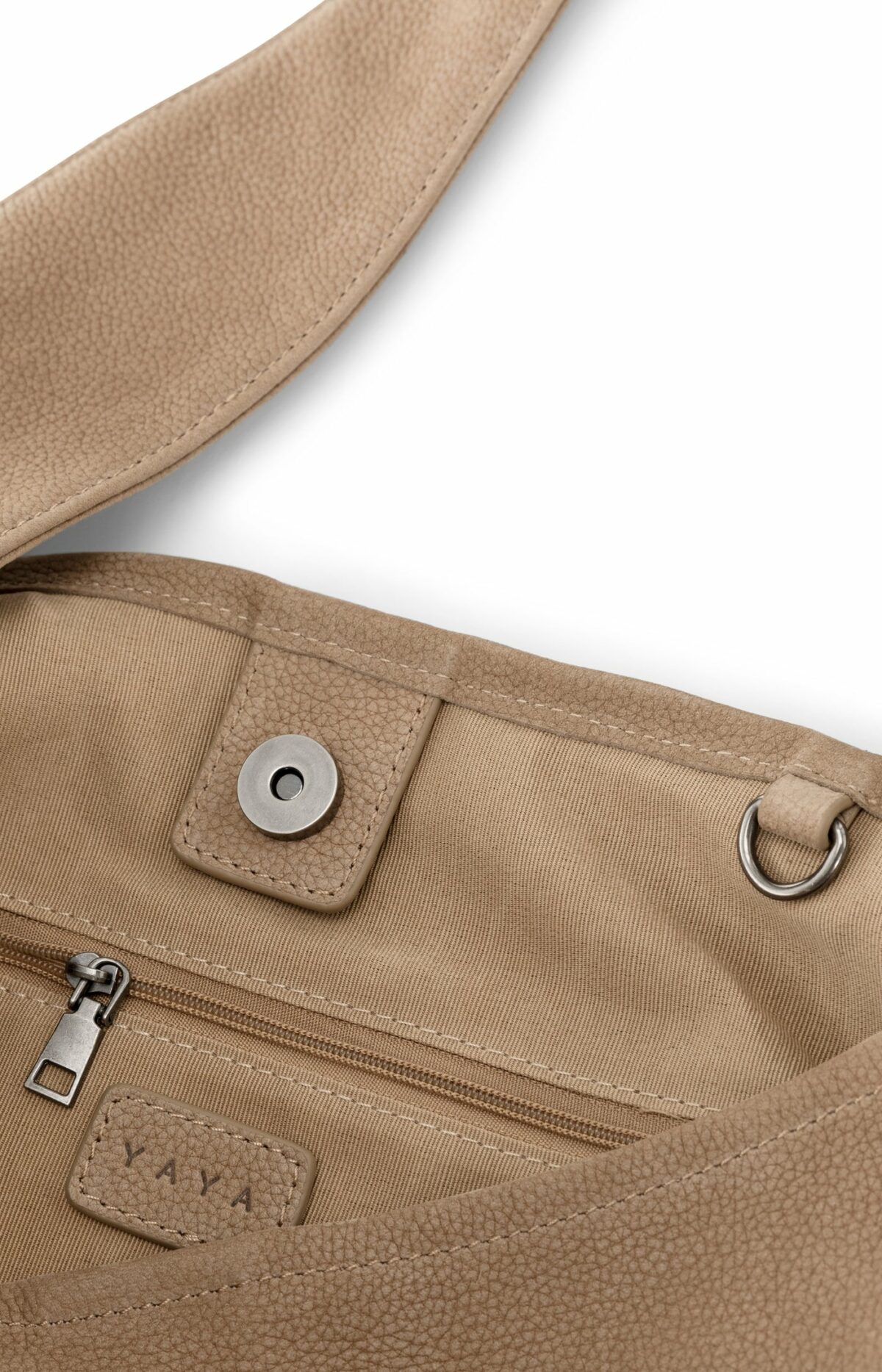 Sac seau en cuir retourné beige YAYA pour femme détail fermeture intérieure