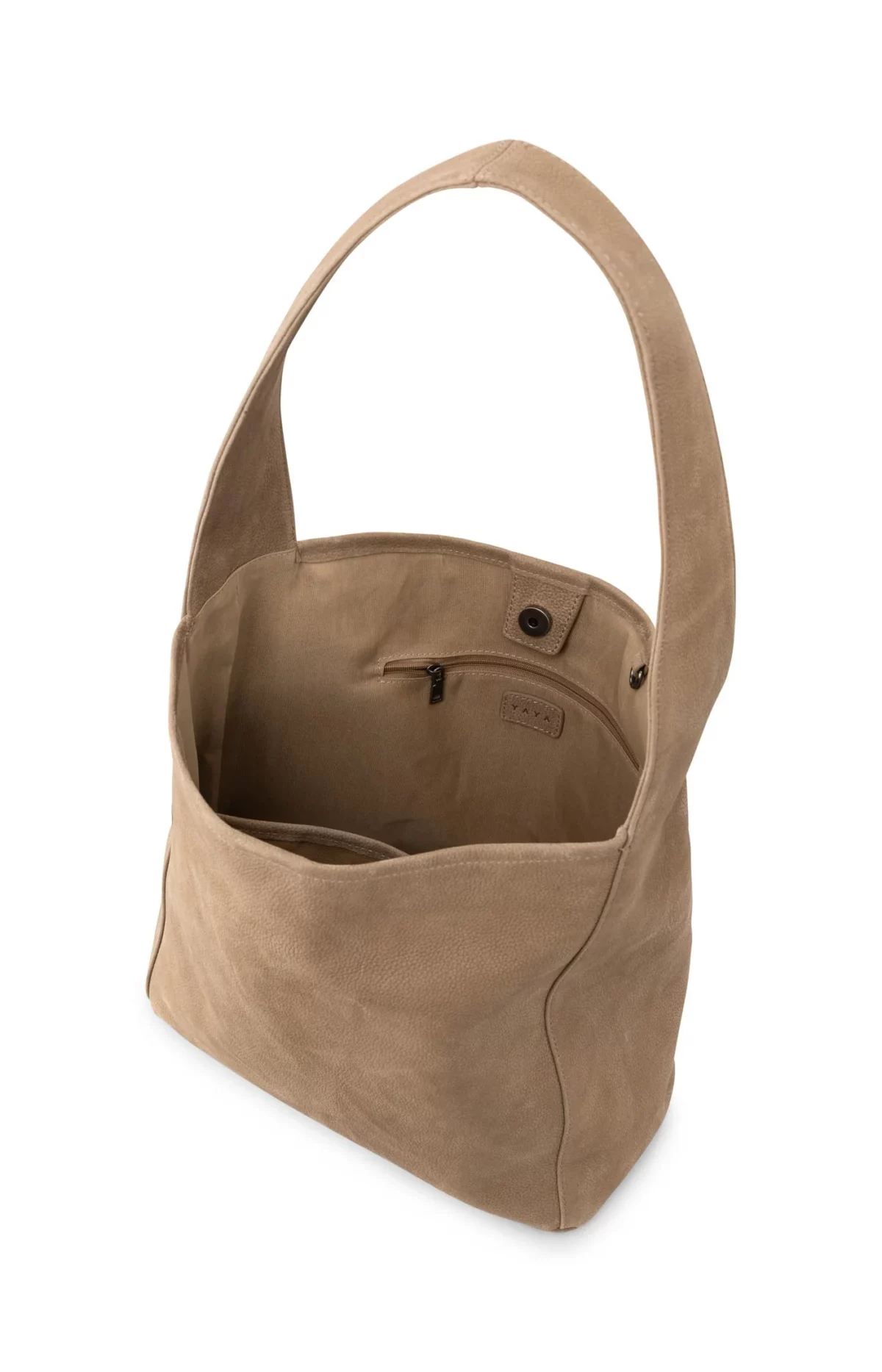 Sac seau en cuir retourné beige YAYA pour femme détail intérieur vue de haut