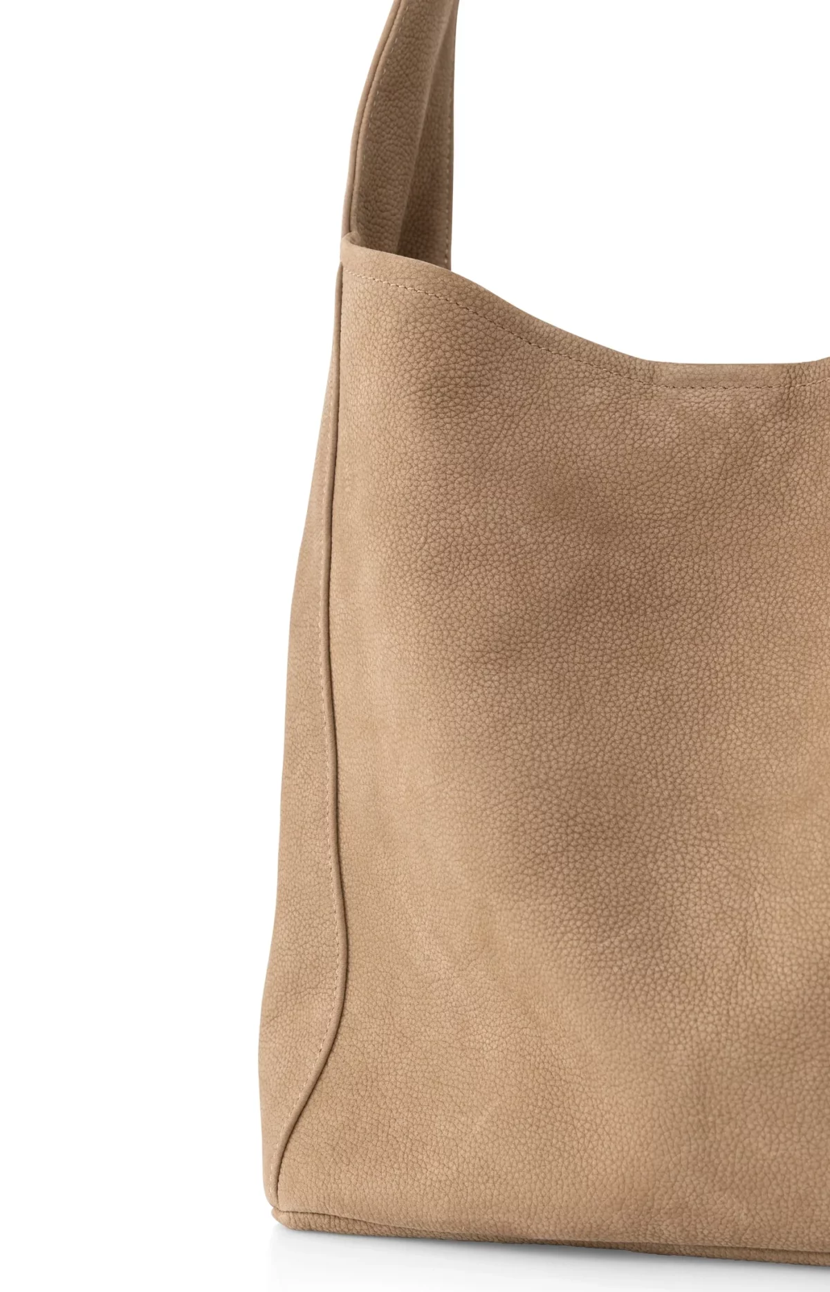 Sac seau en cuir retourné beige YAYA pour femme détail texture matière cuir
