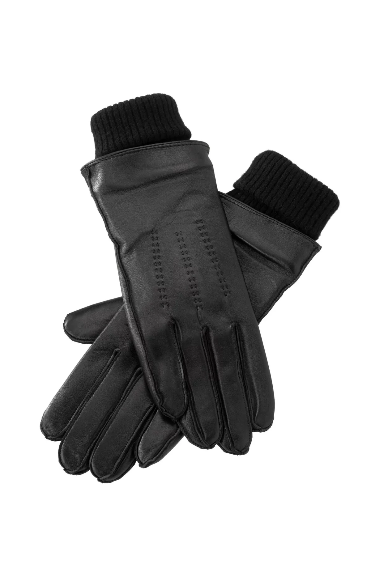 Gants en cuir avec manchettes en maille