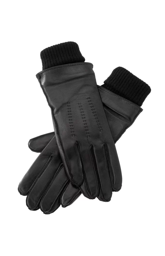 Gants en cuir avec manchettes en maille