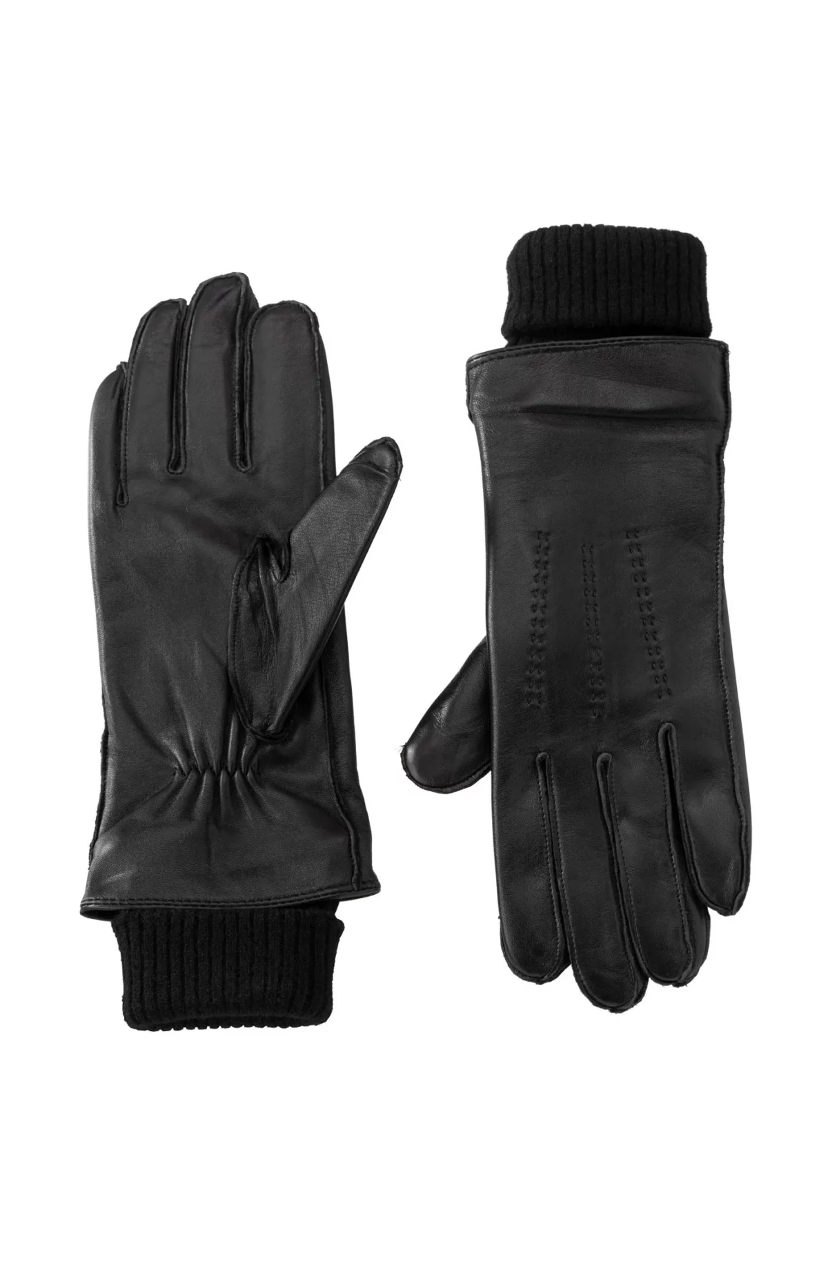 Gants en cuir avec manchettes en maille – Image 2