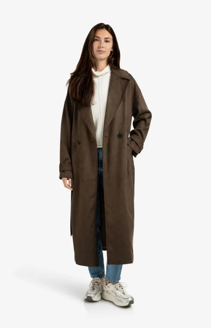 Manteau long en suédine avec ceinture