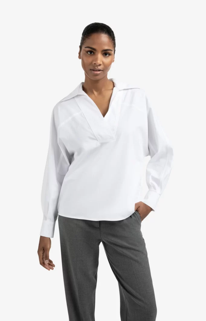 Chemise en popeline à col V en lyocell et coton