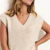 Top sans manches à col V en maille texturée